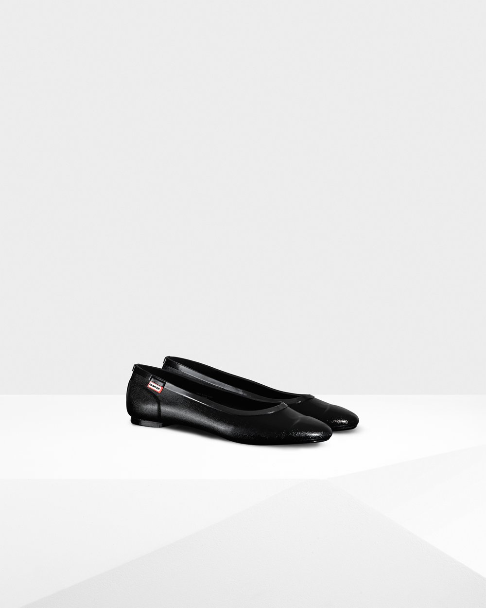 Women Hunter Original Tour Gloss Flats | Ballerina Black | NZ-17508-ONBM